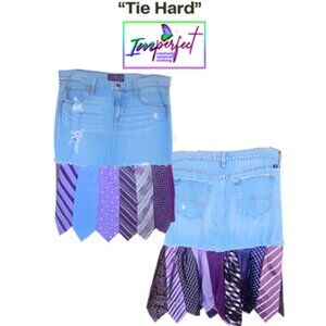 Upcycled denim skirt with neckties
